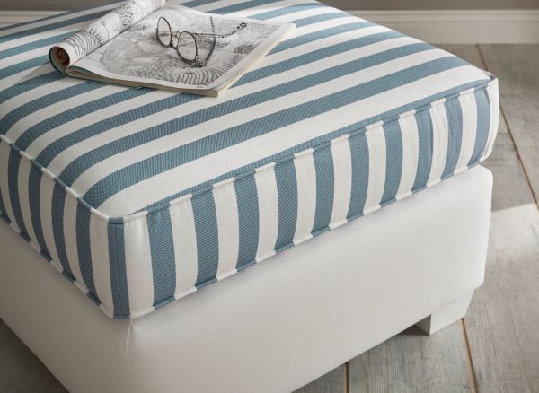 Sessel Set Hooge in creme und blau Landhaus Wohnzimmer Loungesessel inklusive Hocker