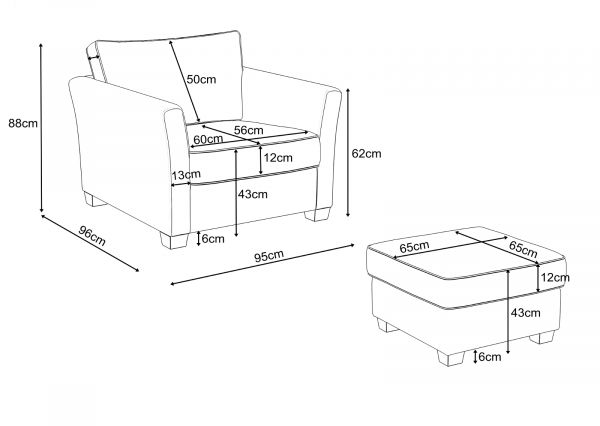 Sessel Set Hooge in creme und blau Landhaus Wohnzimmer Loungesessel inklusive Hocker