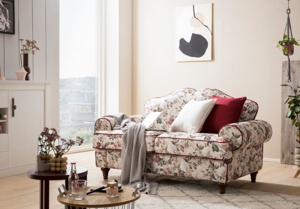 Sofa 2-Sitzer Elita in creme Landhaus Blumen Design Couch 170 cm