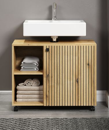 Waschbeckenunterschrank Feliz in Evoke Eiche Badschrank auf Rollen 80 cm