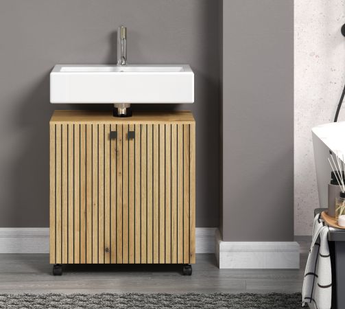 Waschbeckenunterschrank Feliz in Evoke Eiche Badschrank auf Rollen 60 cm