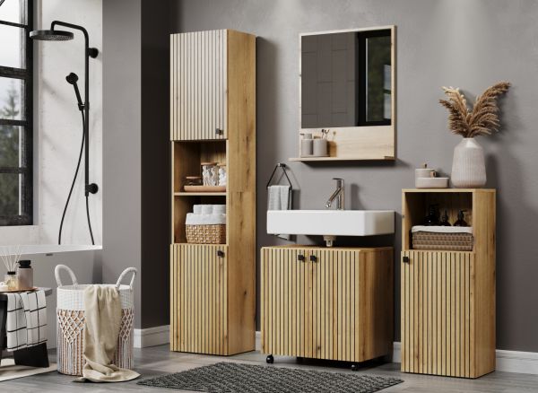 Waschbeckenunterschrank Feliz in Evoke Eiche Badschrank auf Rollen 60 cm