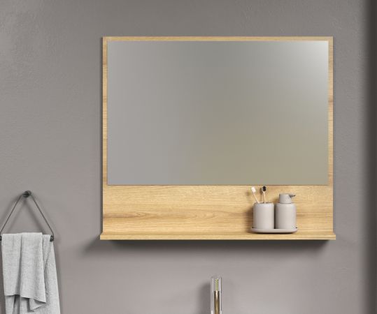Badezimmer Spiegel Feliz in Evoke Eiche Badspiegel mit Ablage 80 cm