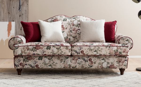 Sofa 3-Sitzer Elita in creme Landhaus Blumen Design Couch 200 cm