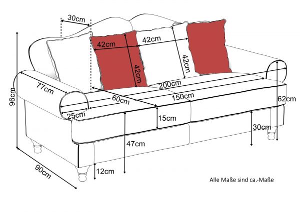 Sofa 3-Sitzer Elita in creme Landhaus Blumen Design Couch 200 cm