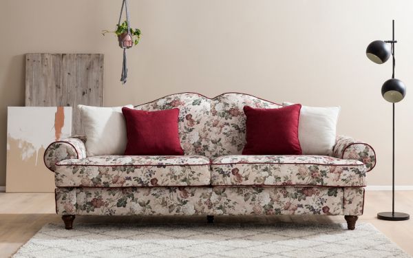 Sofa 3,5-Sitzer Elita in creme Landhaus Blumen Design Couch 228 cm