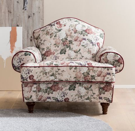Sessel Elita in creme Landhaus Blumen Design Loungesessel 110 cm