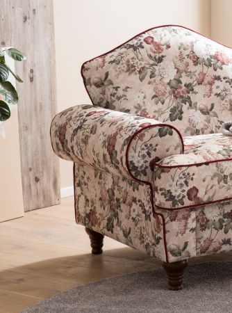 Sessel Set Elita in creme Landhaus Blumen Design Loungesessel inklusive Hocker