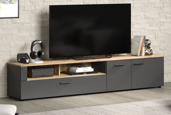 TV-Lowboard Avila in grau und Evoke Eiche XL TV Unterteil 210 x 43 cm