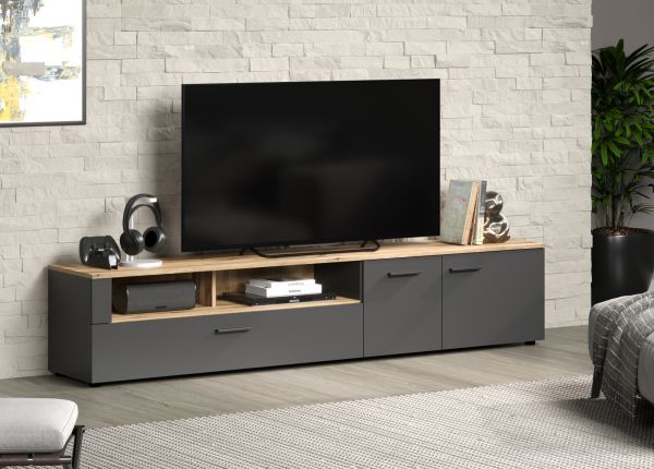 TV-Lowboard Avila in grau und Evoke Eiche XL TV Unterteil 210 x 43 cm