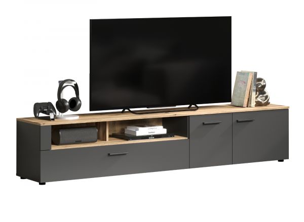 TV-Lowboard Avila in grau und Evoke Eiche XL TV Unterteil 210 x 43 cm