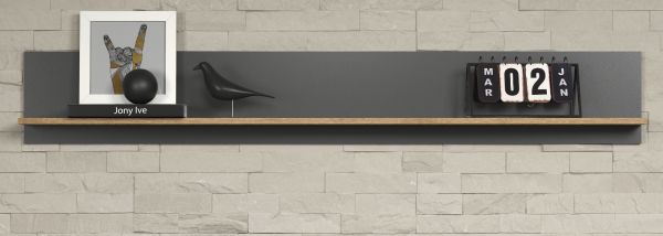 Wandboard Avila in grau und Evoke Eiche Wandregal 167 x 25 cm