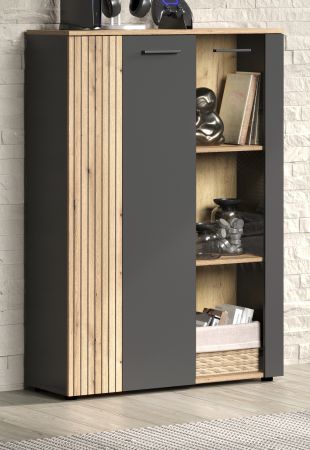 Highboard Avila in grau und Evoke Eiche Vitrine 90 x 132 cm