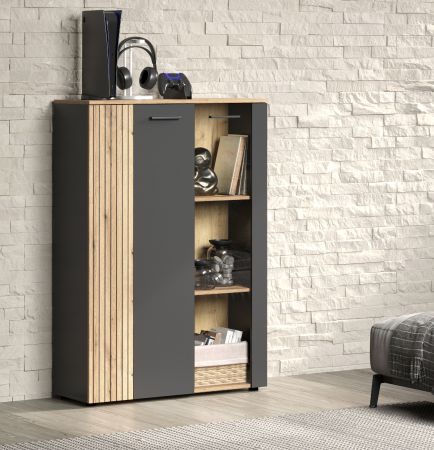Highboard Avila in grau und Evoke Eiche Vitrine 90 x 132 cm