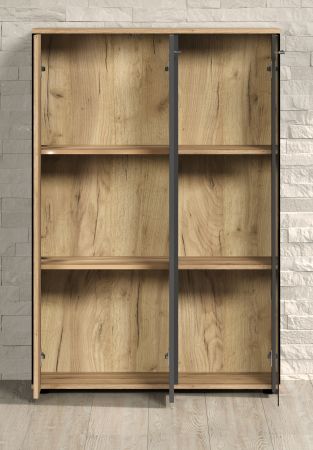 Highboard Avila in grau und Evoke Eiche Vitrine 90 x 132 cm