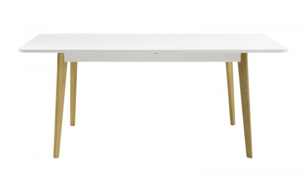 Esstisch Isgard in wei� matt und Scandi Eiche K�chentisch skandinavisch ausziehbar mit Einlegeplatte 140 - 180 x 80 cm