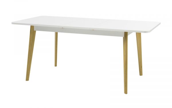 Esstisch Isgard in wei� matt und Scandi Eiche K�chentisch skandinavisch ausziehbar mit Einlegeplatte 140 - 180 x 80 cm