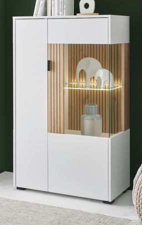 Vitrine Merced in wei� matt und Evoke Eiche Wohn- und Esszimmer Highboard 75 x 125 cm