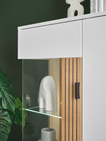Vitrine Merced in wei� matt und Evoke Eiche Wohn- und Esszimmer Highboard 75 x 125 cm