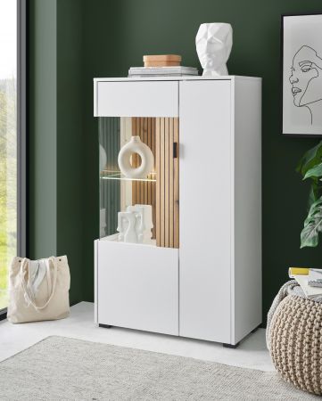 Vitrine Merced in wei� matt und Evoke Eiche Wohn- und Esszimmer Highboard 75 x 125 cm