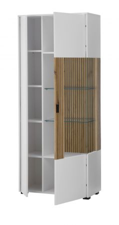 Vitrine Merced in wei� matt und Evoke Eiche Wohn- und Esszimmer Vitrinenschrank 75 x 180 cm