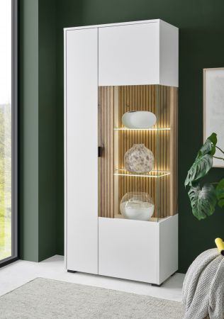 Vitrine Merced in wei� matt und Evoke Eiche Wohn- und Esszimmer Vitrinenschrank 75 x 180 cm