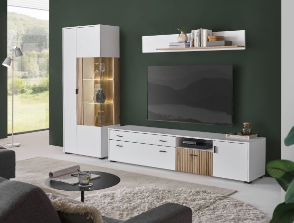 Vitrine Merced in wei� matt und Evoke Eiche Wohn- und Esszimmer Vitrinenschrank 75 x 180 cm