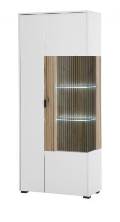 Vitrine Merced in wei� matt und Evoke Eiche Wohn- und Esszimmer Vitrinenschrank 75 x 180 cm