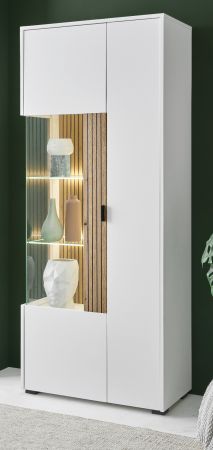 Vitrine Merced in wei� matt und Evoke Eiche Wohn- und Esszimmer Vitrinenschrank 75 x 180 cm
