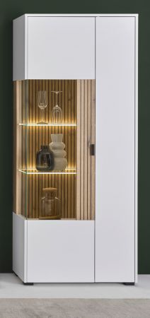 Vitrine Merced in wei� matt und Evoke Eiche Wohn- und Esszimmer Vitrinenschrank 75 x 180 cm
