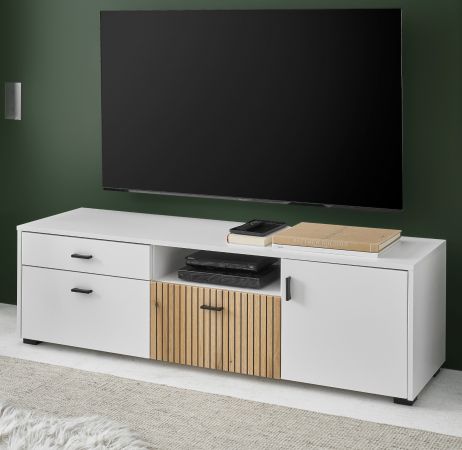 TV-Lowboard Merced in wei� matt und Evoke Eiche TV Unterteil 150 x 44 cm
