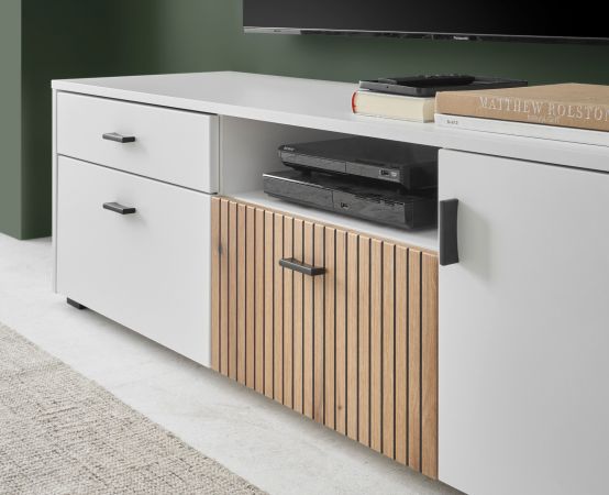 TV-Lowboard Merced in wei� matt und Evoke Eiche TV Unterteil 150 x 44 cm