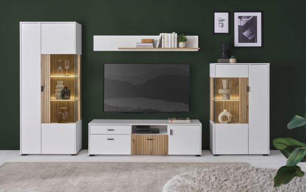 TV-Lowboard Merced in wei� matt und Evoke Eiche TV Unterteil 150 x 44 cm