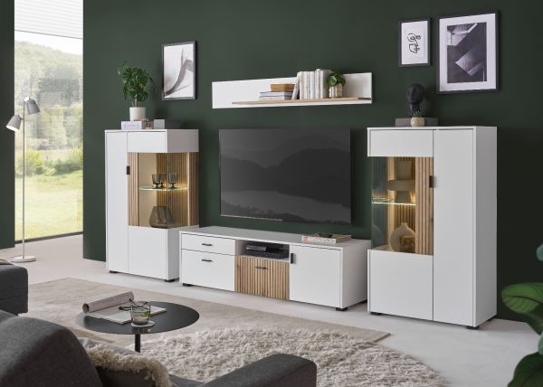 TV-Lowboard Merced in wei� matt und Evoke Eiche TV Unterteil 150 x 44 cm