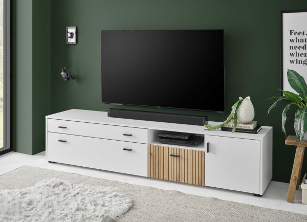 TV-Lowboard Merced in wei� matt und Evoke Eiche TV Unterteil 200 x 44 cm