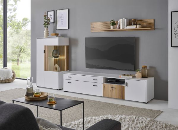 TV-Lowboard Merced in wei� matt und Evoke Eiche TV Unterteil 200 x 44 cm