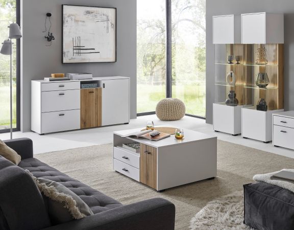 Sideboard Merced in wei� matt und Evoke Eiche Wohn- und Esszimmer Kommode 150 cm