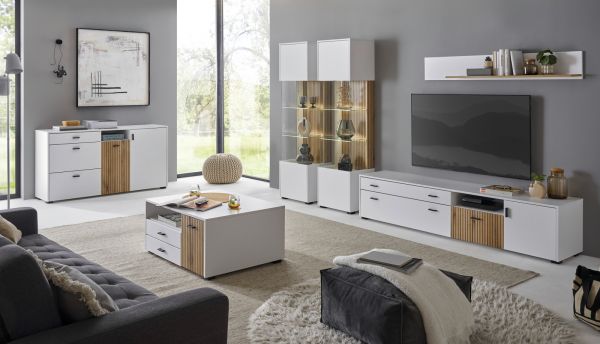 Sideboard Merced in wei� matt und Evoke Eiche Wohn- und Esszimmer Kommode 150 cm