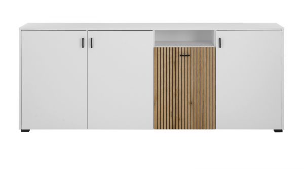 Sideboard Merced in wei� matt und Evoke Eiche Kommode 4-t�rig Breite 200 cm, Soft-Close