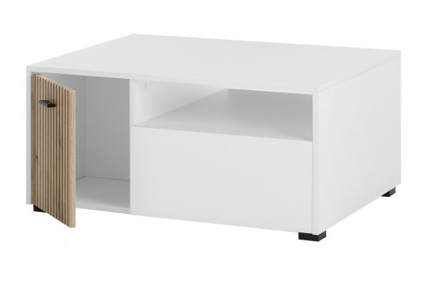 Couchtisch Merced in wei� matt und Evoke Eiche Beistelltisch 90 x 70 cm
