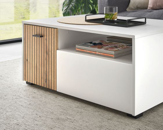 Couchtisch Merced in wei� matt und Evoke Eiche Beistelltisch 90 x 70 cm
