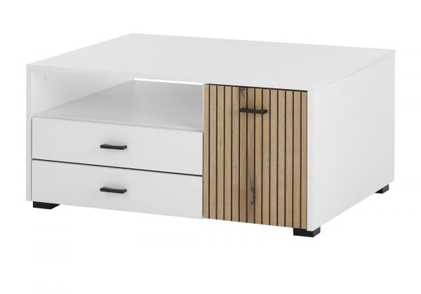 Couchtisch Merced in wei� matt und Evoke Eiche Beistelltisch 90 x 70 cm