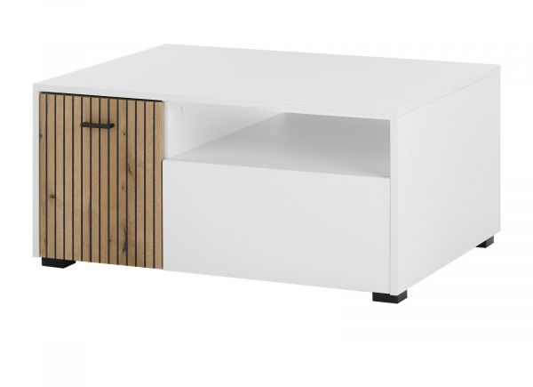 Couchtisch Merced in wei� matt und Evoke Eiche Beistelltisch 90 x 70 cm