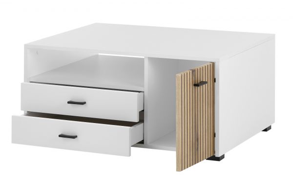 Couchtisch Merced in wei� matt und Evoke Eiche Beistelltisch 90 x 70 cm