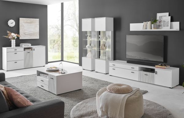 Wandboard Merced in wei� matt Eiche Wohn- und Esszimmer Wandregal 150 cm