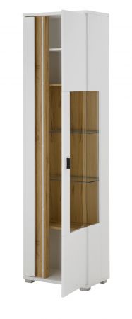 Vitrine Bellport in wei� matt und Wotan Eiche Vitrinenschrank inklusive Frontbeleuchtung 55 x 200 cm