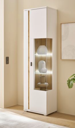 Vitrine Bellport in wei� matt und Wotan Eiche Vitrinenschrank inklusive Frontbeleuchtung 55 x 200 cm