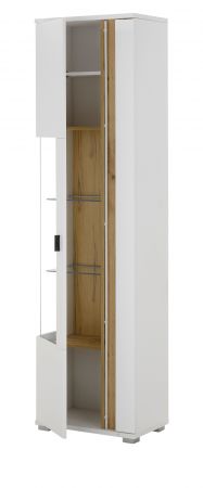 Vitrine Bellport in wei� matt und Wotan Eiche Vitrinenschrank inklusive Frontbeleuchtung 55 x 200 cm