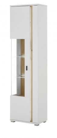Vitrine Bellport in wei� matt und Wotan Eiche Vitrinenschrank inklusive Frontbeleuchtung 55 x 200 cm