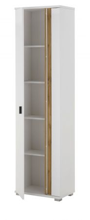 Stauraumschrank Bellport in wei� matt und Wotan Eiche Mehrzweckschrank inklusive Frontbeleuchtung 55 x 200